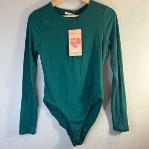 Heart & Hips Womens Double Layer Long Sleeve Bodysuit Hunter Green  Medium NWT